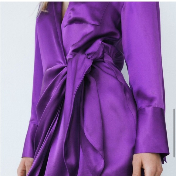 NWT ZARA SATIN EFFECT WRAP DRESS PURPLE - Picture 5 of 8